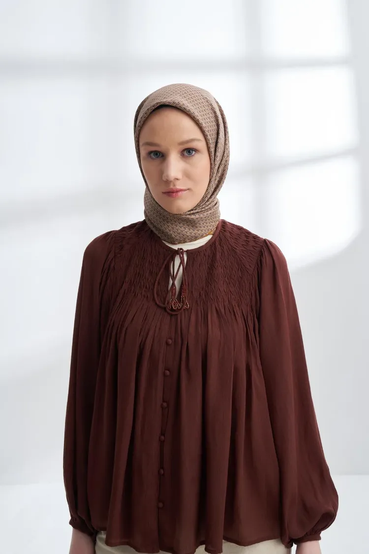 ARMANDA - 4303 NOIRE DESEN TWILL İPEK EŞARP - Karamel