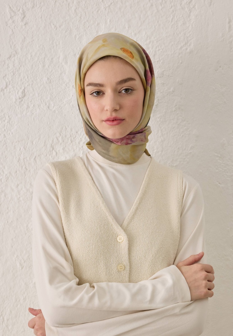 FRESH SCARFS - Blair Desen Pamuk İpek Eşarp - Yağ Yeşili
