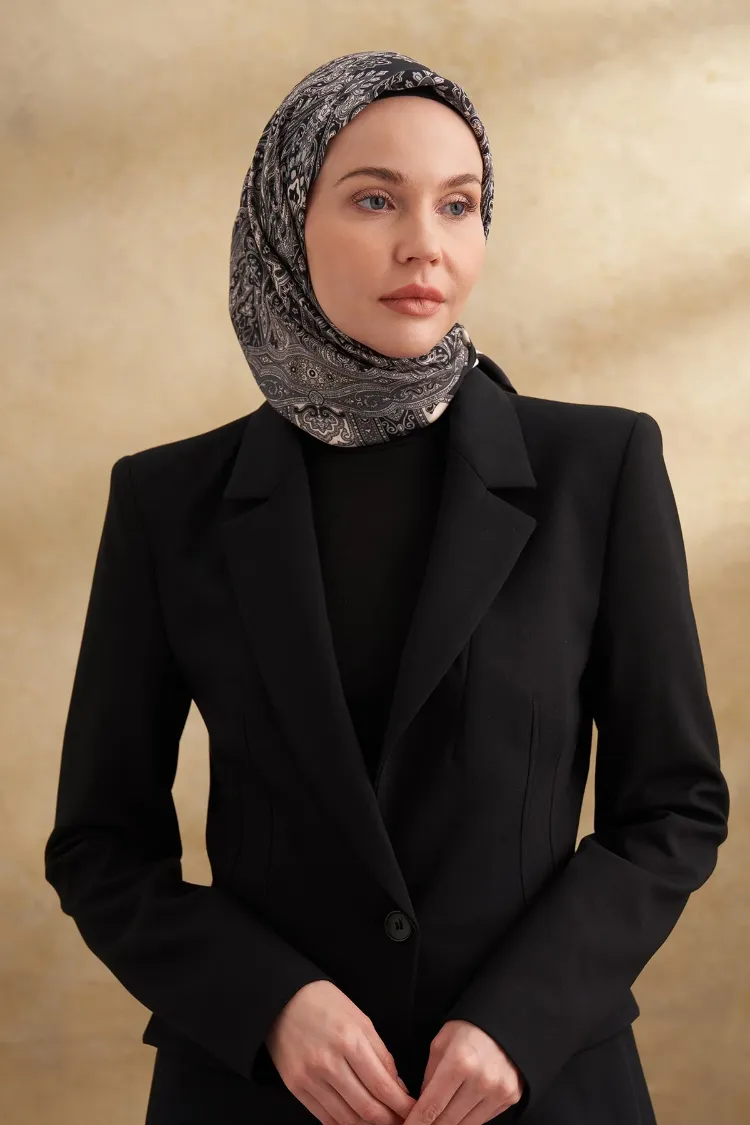 ARMANDA - 3152 Jardın Desen Eşarp - Siyah Gri