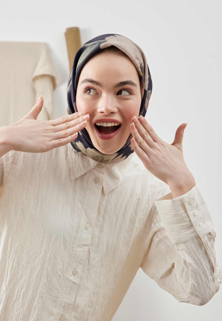 Fresh Scarfs - Soft Garden Desen Pamuk İpek Eşarp - Siyah