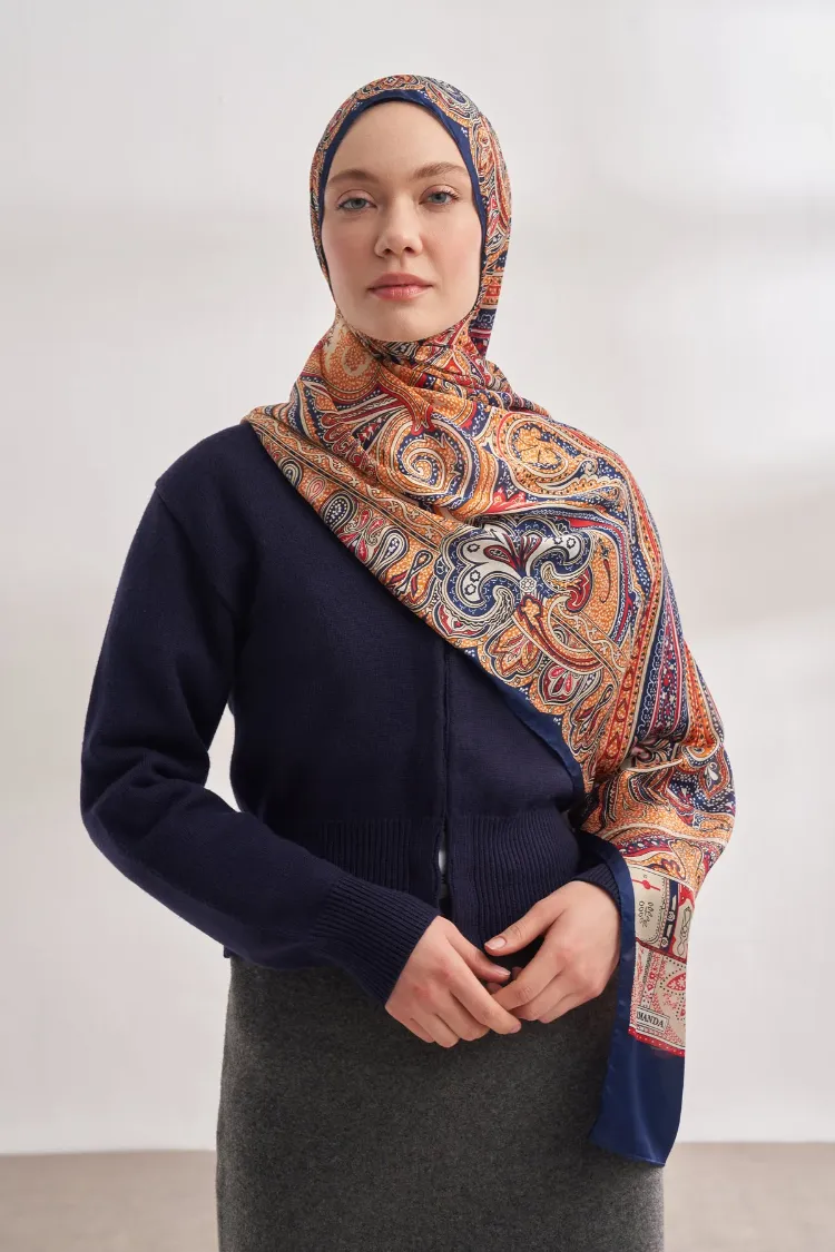 ARMANDA - 4456 Mystic Desen Şal - Lacivert Dore