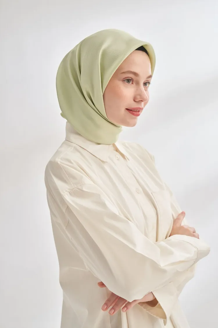 ARMANDA - 4400 Premium Twill İpek Eşarp - Keten Yeşili