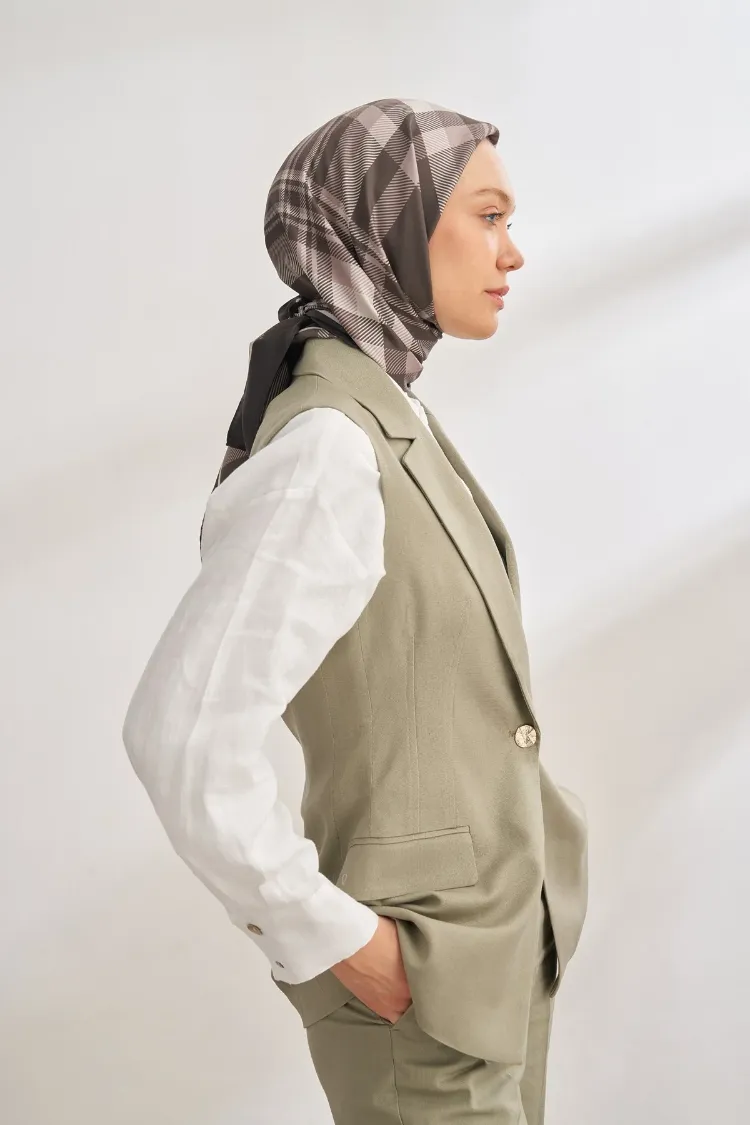ARMANDA - 4358 Naya Desen Twill İpek Eşarp - Füme