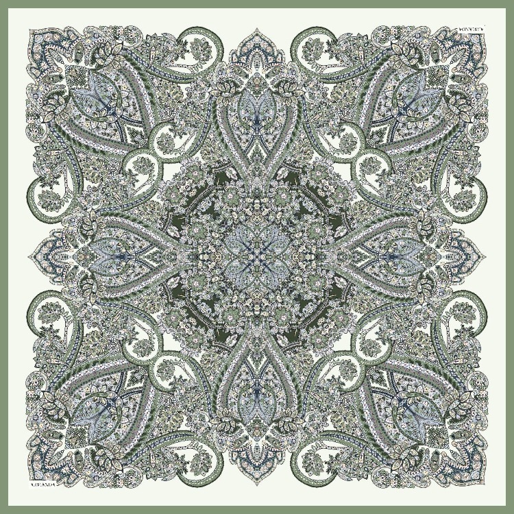 ARMANDA - 4352 Anesha Desen Twill İpek Eşarp - Keten Yeşili