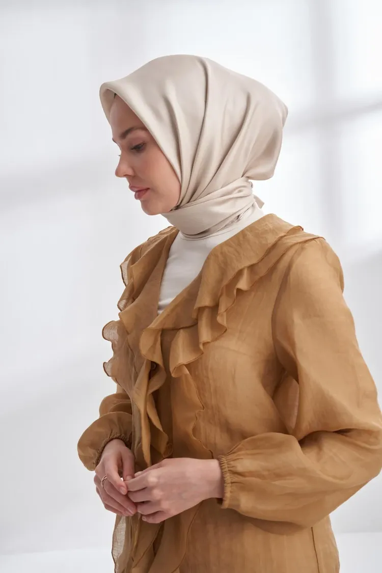 ARMANDA - 4400 Premium Twill İpek Eşarp - Açık Taş