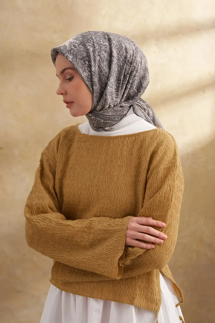 ARMANDA - 3152 Jardın Desen Eşarp - Gümüş
