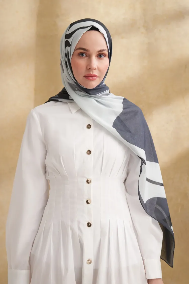 ARMANDA- 3383 İpek Pamuk Sarah Desen Şal - Siyah Gümüş