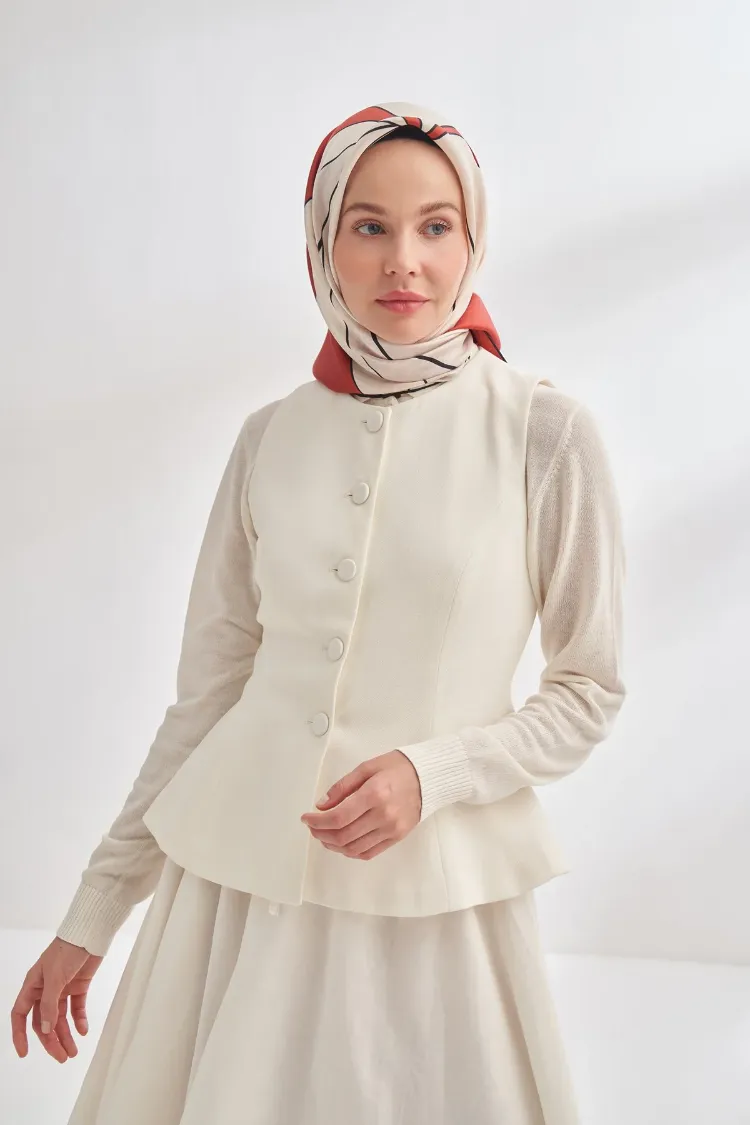 ARMANDA - 4355 İnaya Desen Twill İpek Eşarp - Taş-Bordo