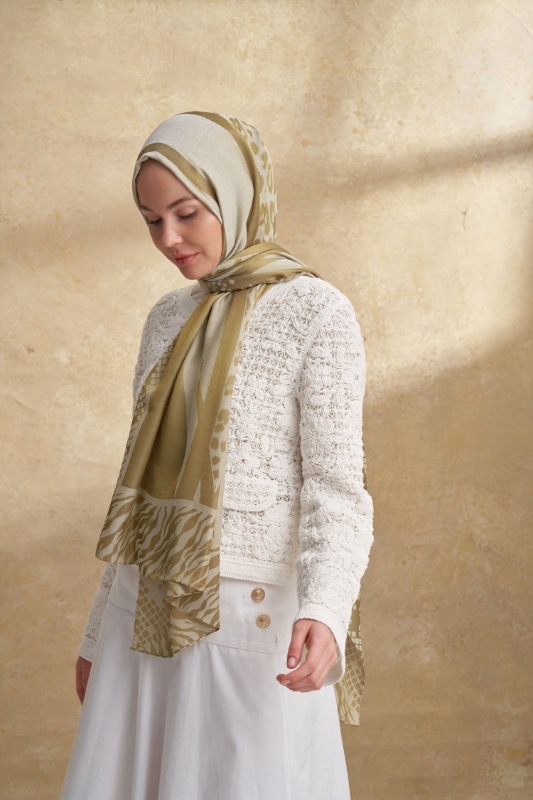Armanda - 3304 Fiori Jakar Leopar Desen - Yağ Yeşili
