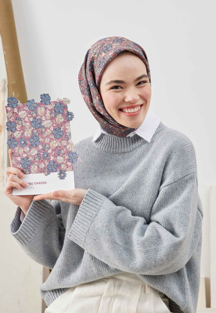 FRESH SCARFS - Blooming Garden Desen Pamuk İpek Eşarp - Gül Kurusu