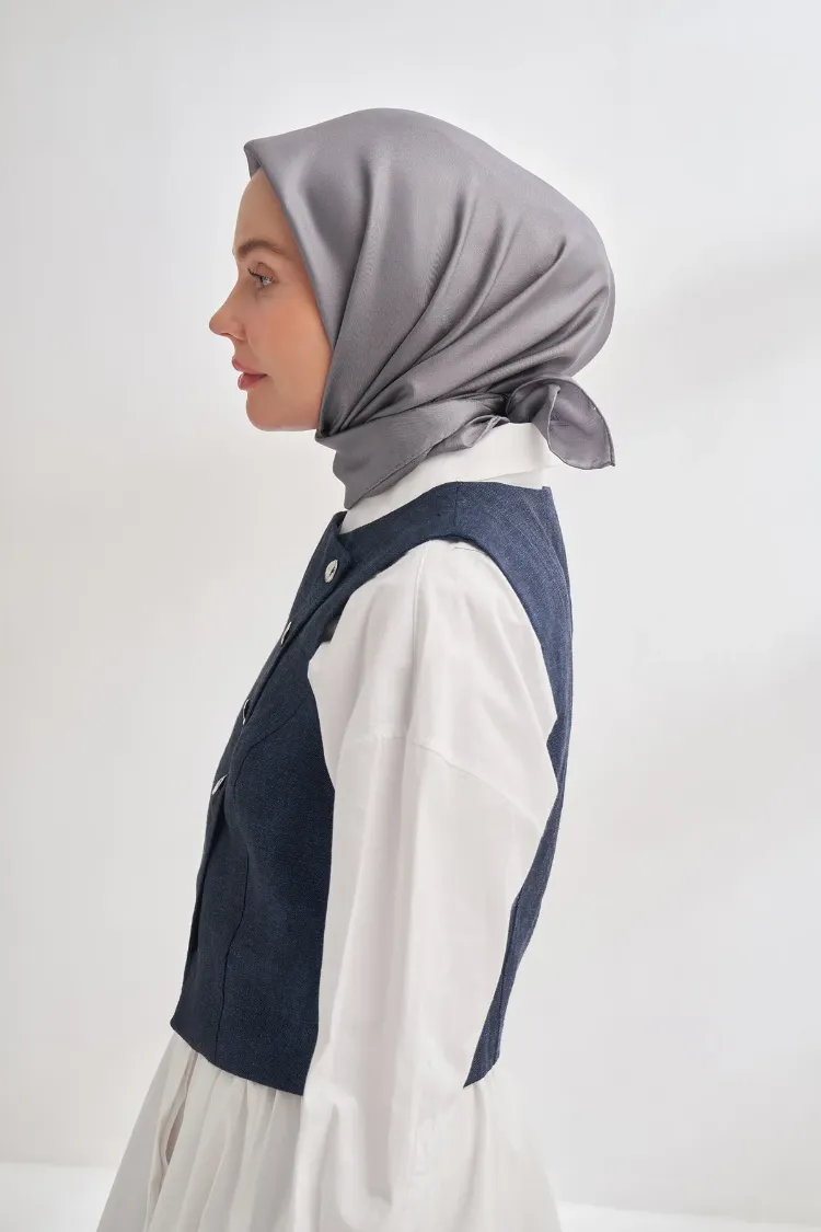 ARMANDA - 4400 Premium Twill İpek Eşarp - Füme