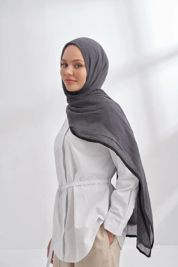 ARMANDA - 3352  Müslin Biyeli Şal - Antrasit