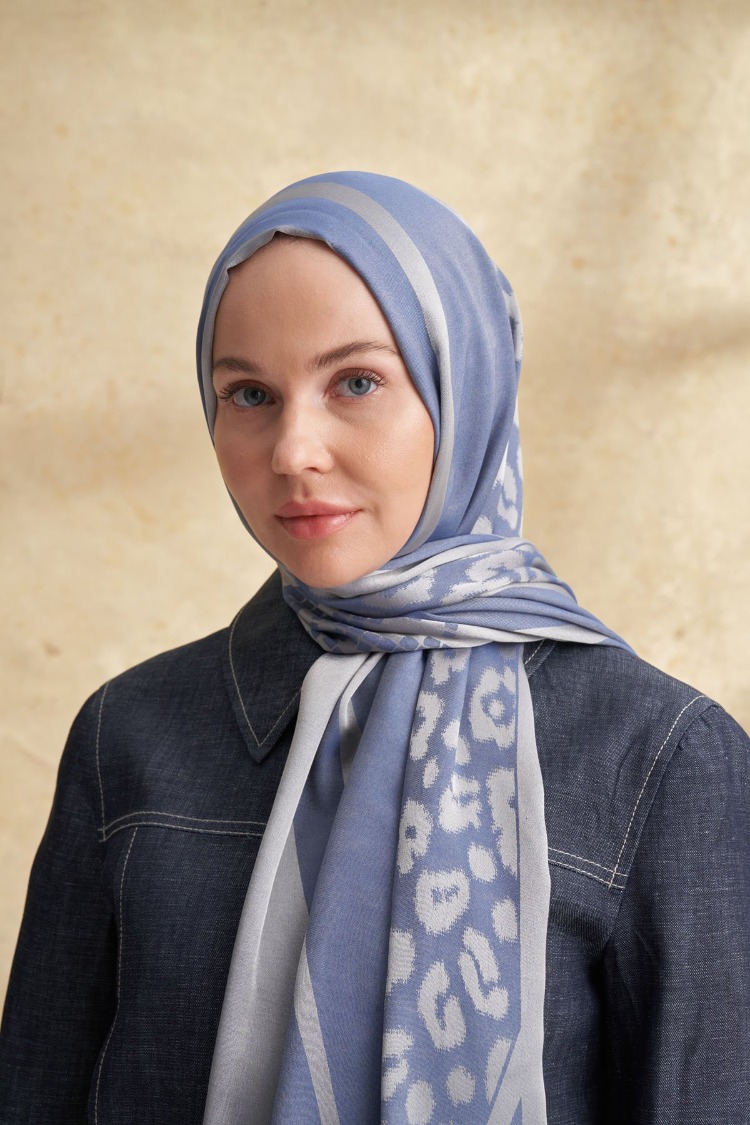 Armanda - 3304 Fiori Jakar Leopar Desen - İndigo