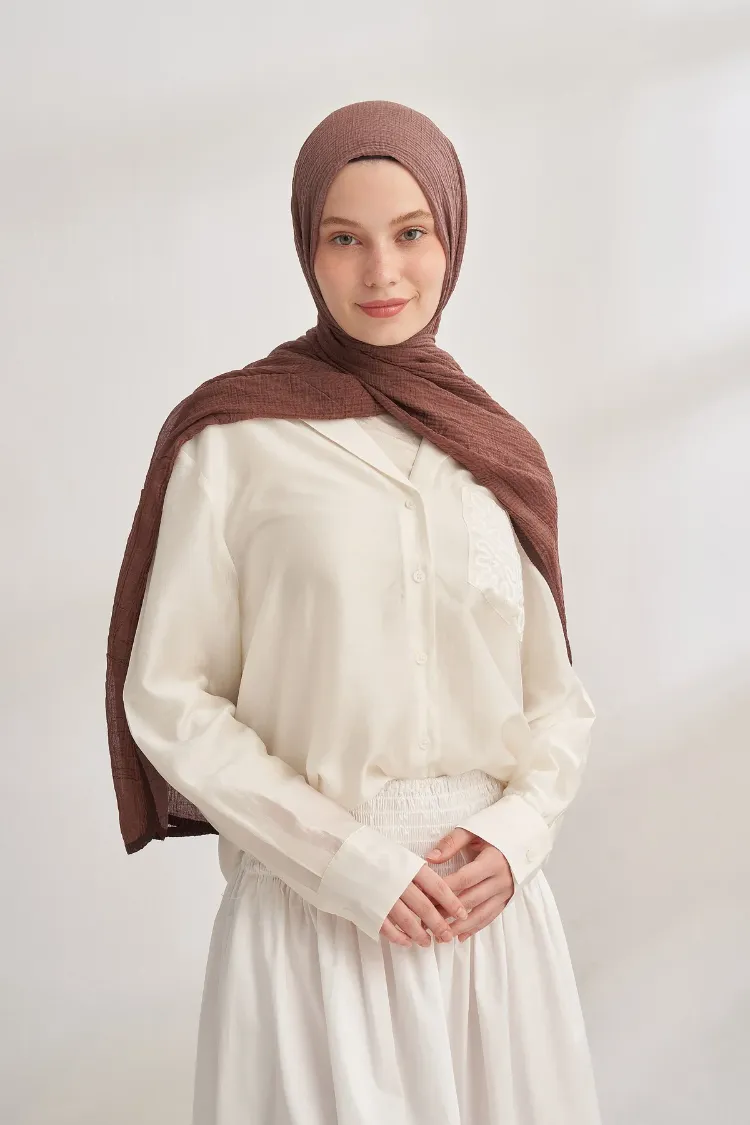 ARMANDA - 3359 Müslin Degrade Şal - Latte - Toprak
