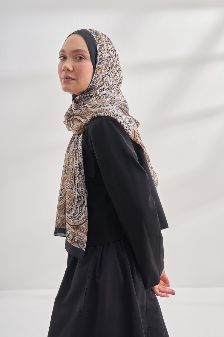 ARMANDA - 6035 Pashmina Desen Şal - Siyah Kamel