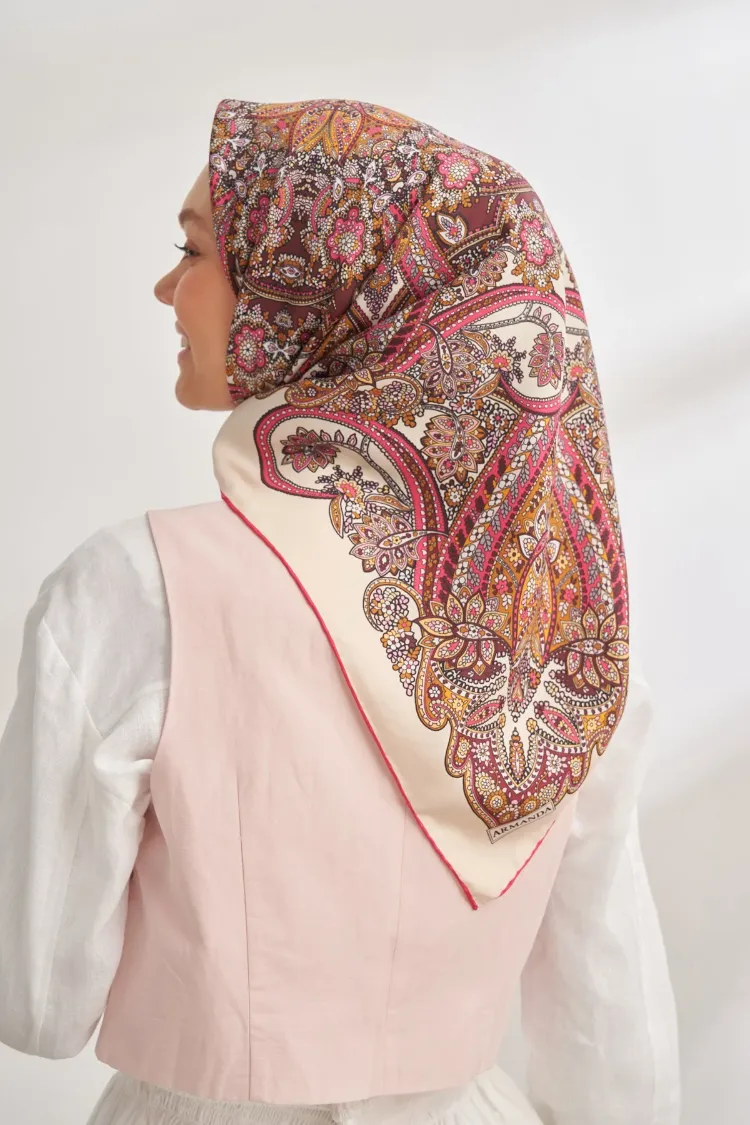 ARMANDA - 4352 Anesha Desen Twıll İpek Eşarp - Fuşya