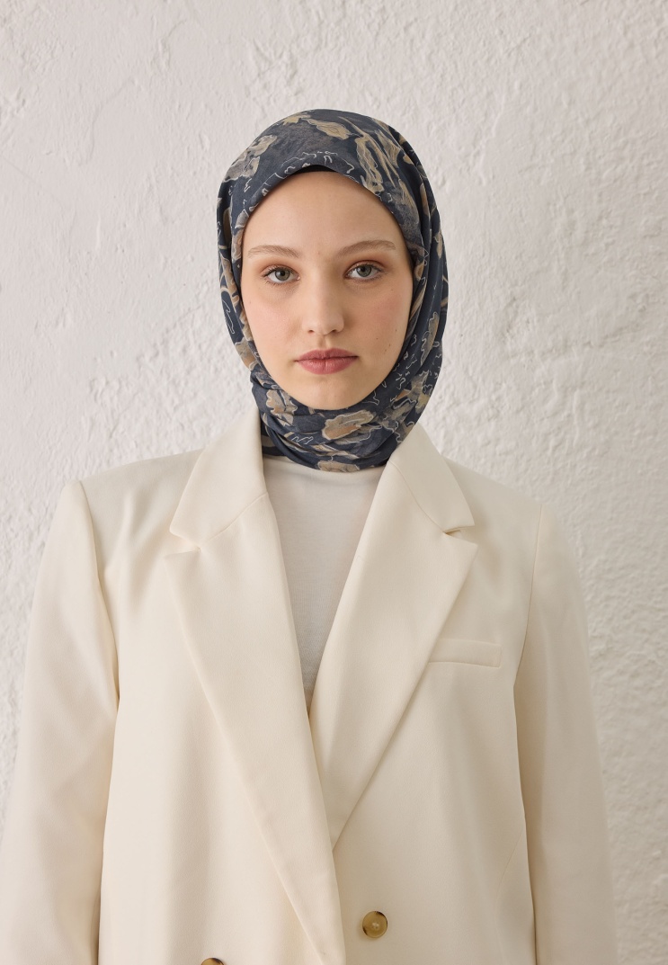 FRESH SCARFS - Elora Desen Pamuk İpek Eşarp - Antrasit