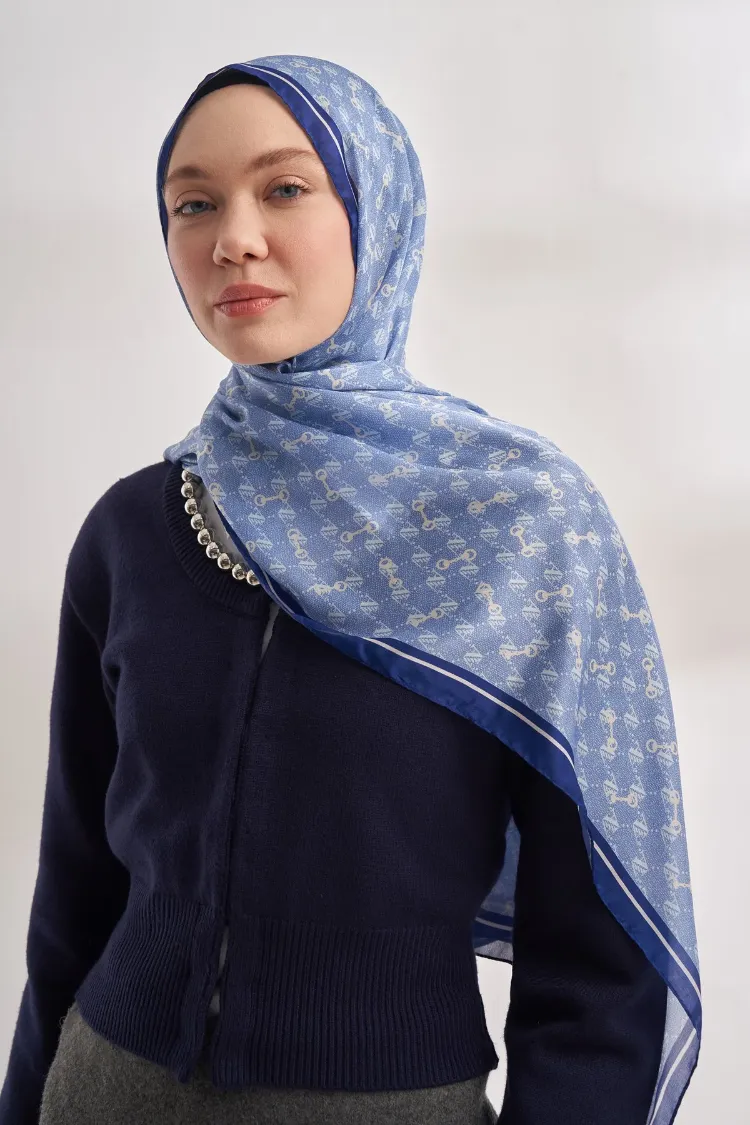 ARMANDA - 3361 Monogram Desen Şal - Bebe Mavisi