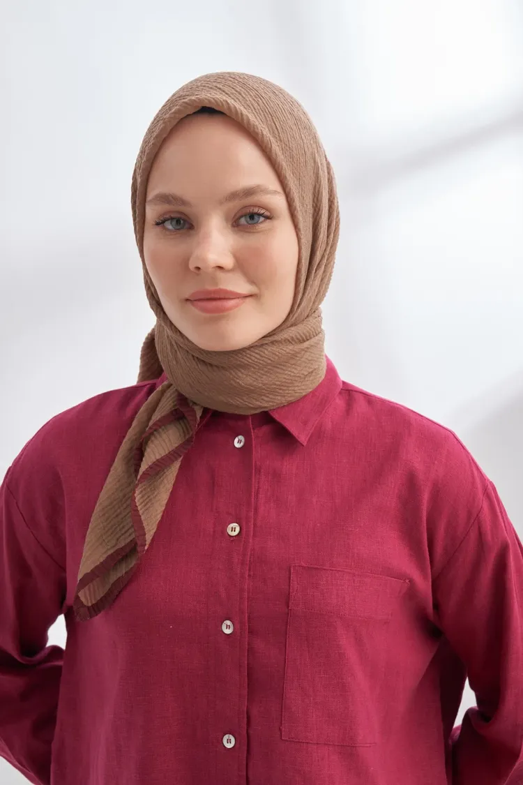 ARMANDA - 3353 Müslin Biyeli Eşarp - Vizon