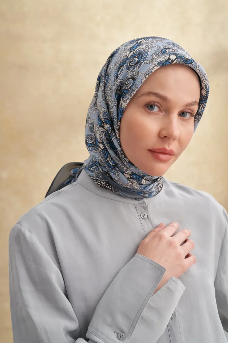 ARMANDA - 3151 Gaina Desen Eşarp - İndigo