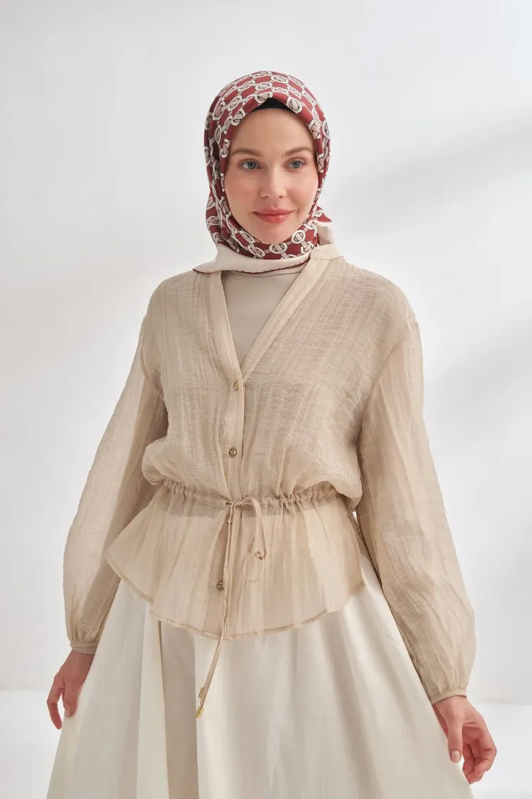 ARMANDA - 4350  Soil Desen Twill İpek Eşarp - Bordo