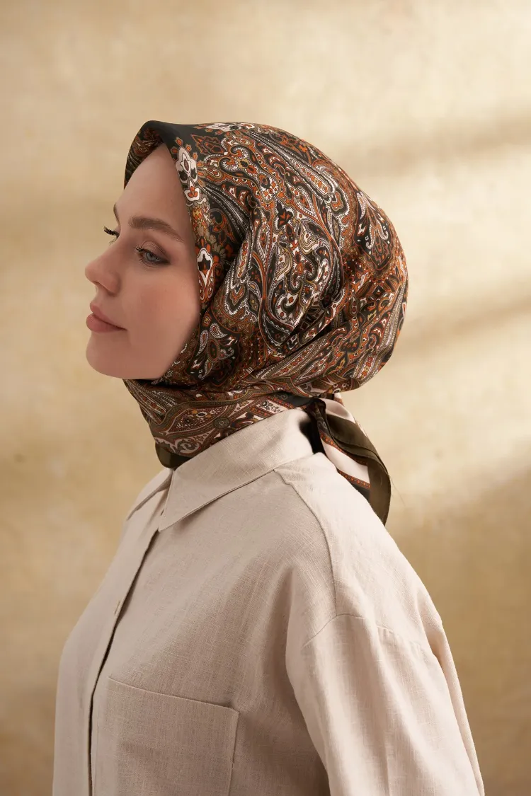 ARMANDA - 3152 Jardın Desen Eşarp - Haki