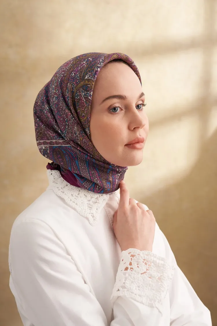 ARMANDA - 3155 Vintage Desen Eşarp - Sıklamen