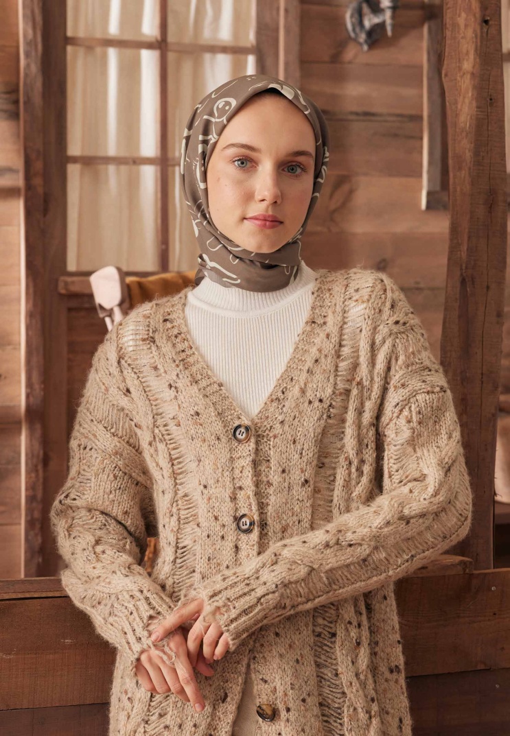 Fresh Scarfs - Luna Desen Pamuk İpek Eşarp - Tozlu Kahve