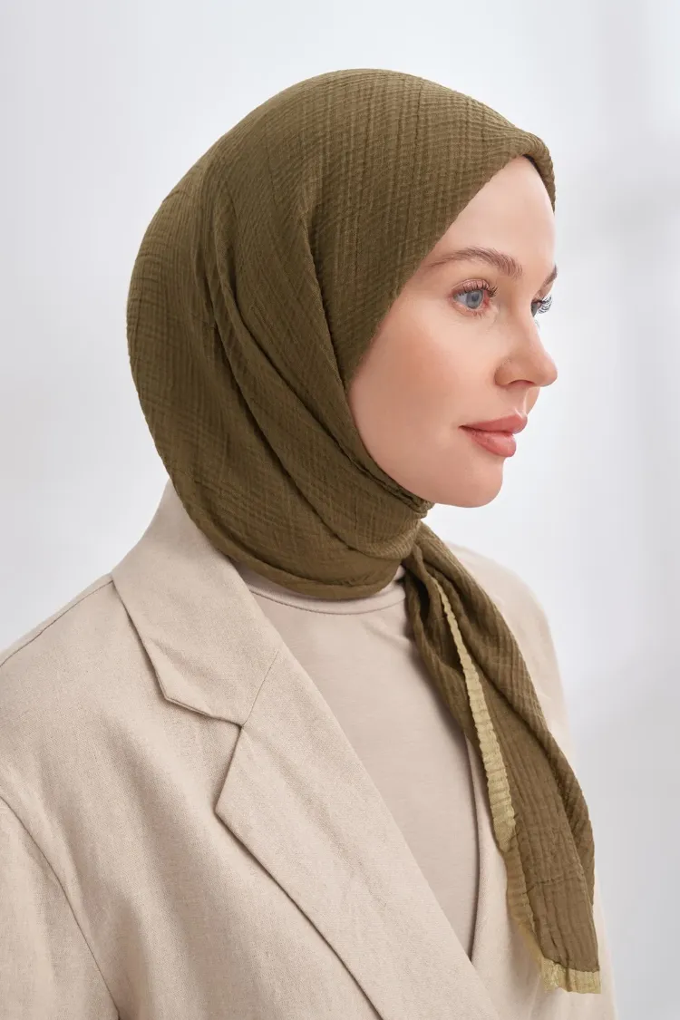 ARMANDA - 3353 Müslin Biyeli Eşarp - Haki