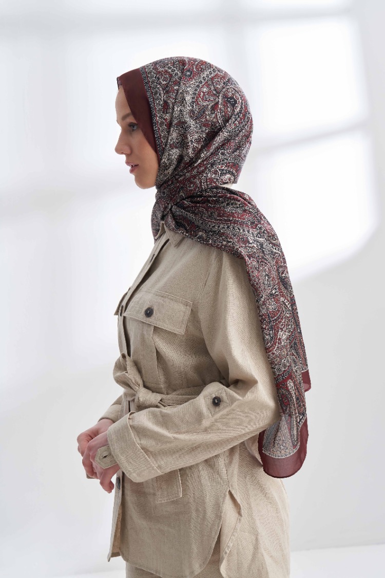ARMANDA - 6036 Etnik Desen Şal - Kızıl Bordo