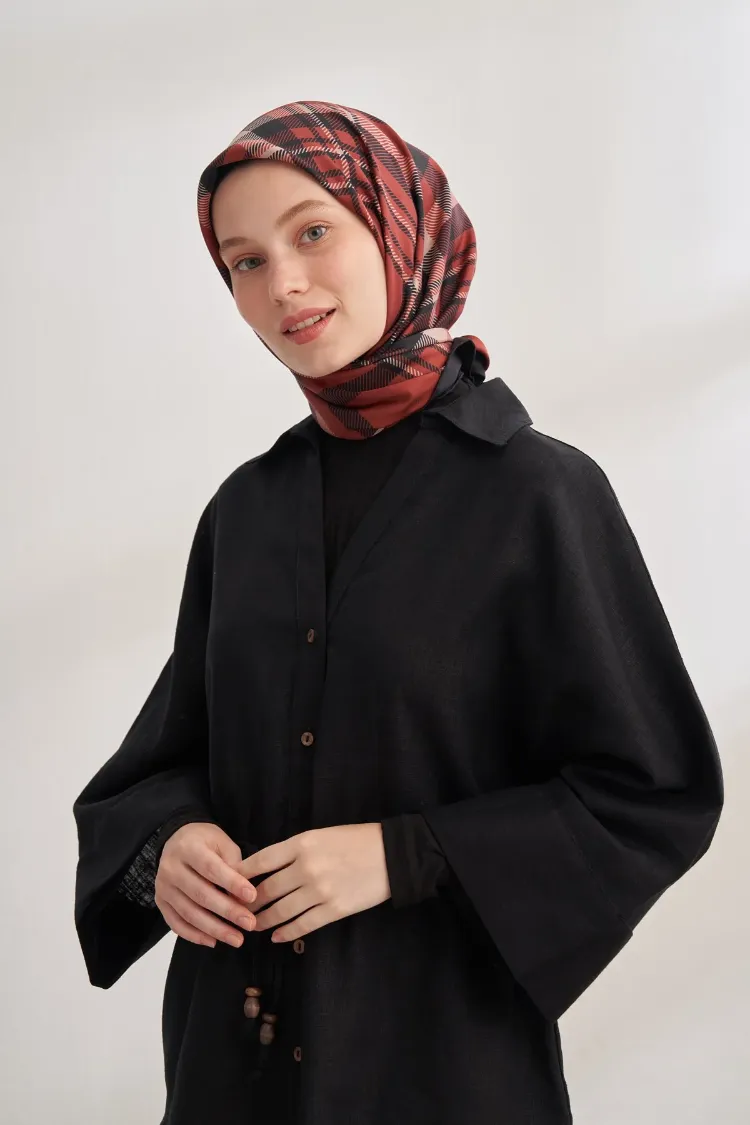 ARMANDA - 4358 Naya Desen Twill İpek Eşarp - Bordo