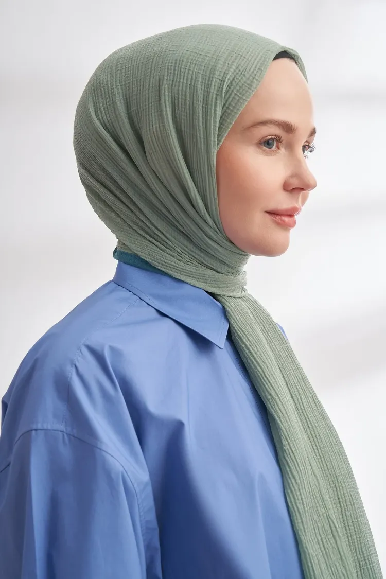 ARMANDA - 3352  Müslin Biyeli Şal - Çağla Yeşili