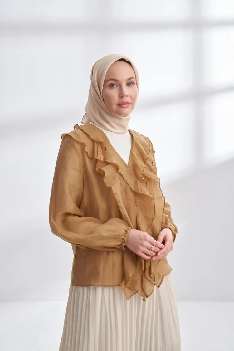ARMANDA - 4400 Premium Twill İpek Eşarp- Bej