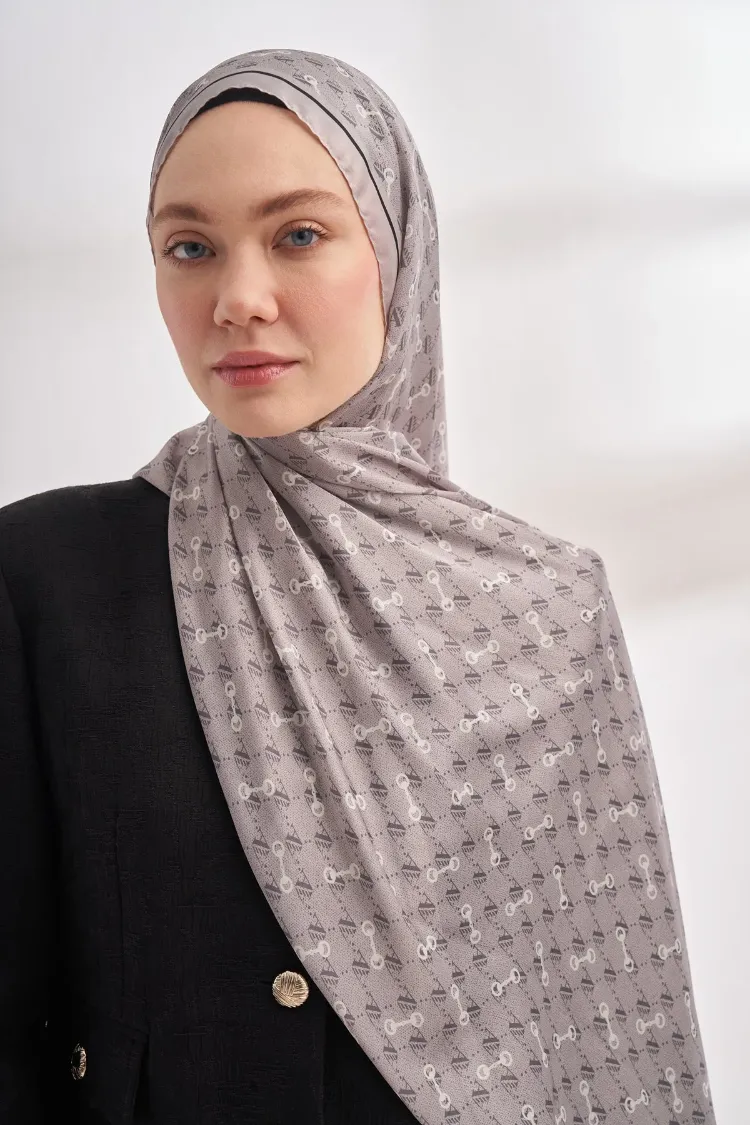 ARMANDA - 3361 Monogram Desen Şal - Açık Gri