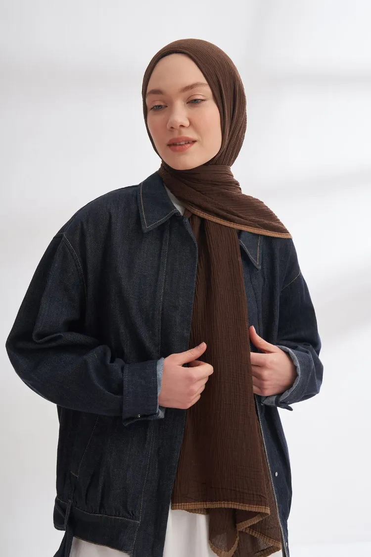 ARMANDA - 3352 Müslin Biyeli Şal - Acı Kahve