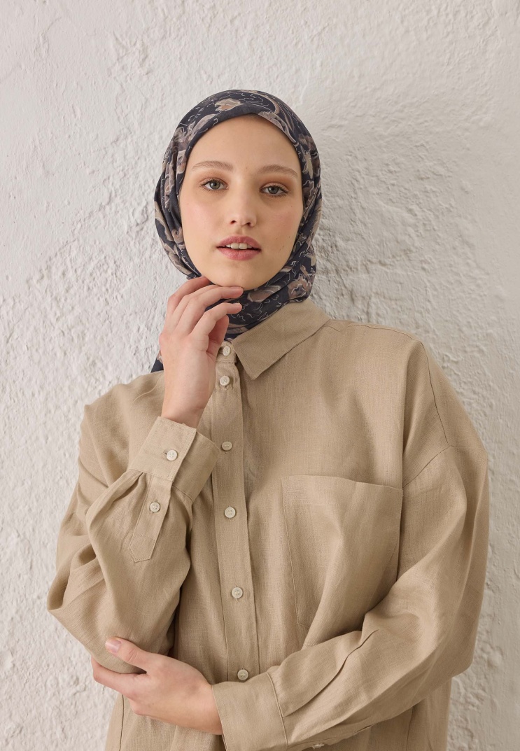FRESH SCARFS - Elora Desen Pamuk İpek Eşarp - Koyu Mor