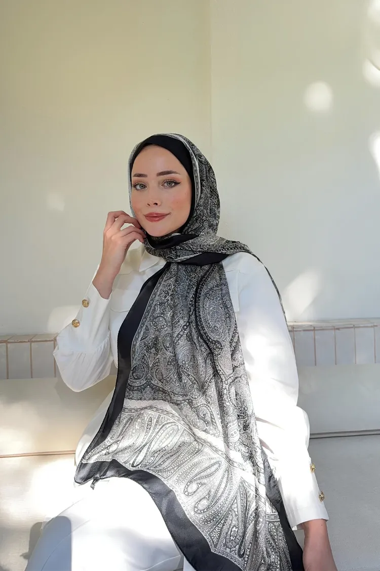 ARMANDA -6036 Etnik Desen Şal - Siyah Gri