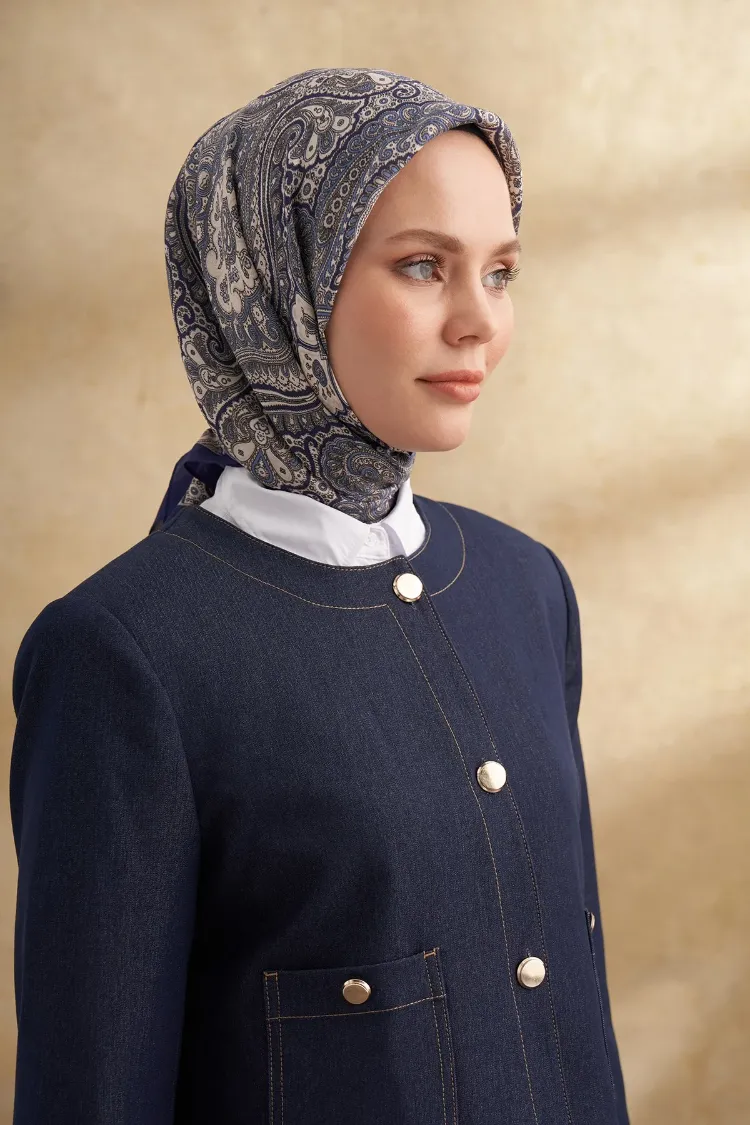 ARMANDA - 3156 Ayesha Desen Eşarp - Lacivert Krem
