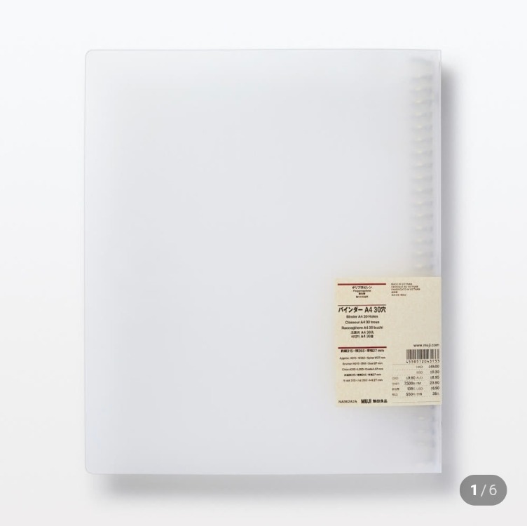 Muji refil defter binder A4 / 30  delikli