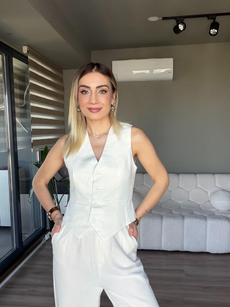 Yelek Pantolon Takım Ekru