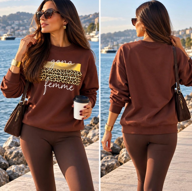 Gold Leopar Baskılı Sweatshirt 
