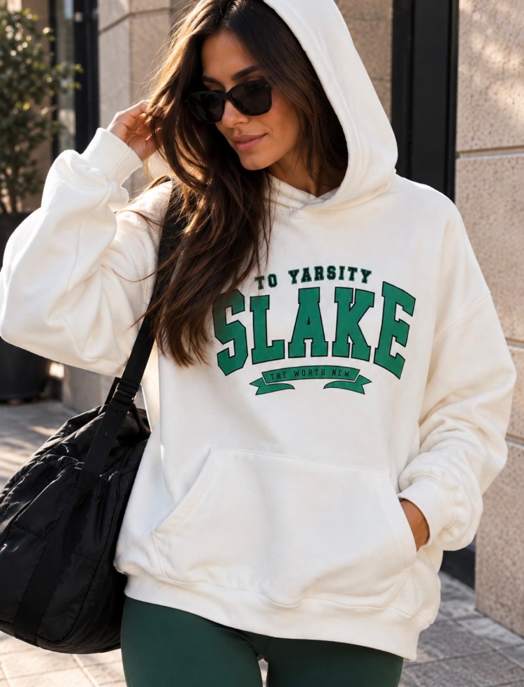 Beyaz Kapüşonlu Cepli Sweatshirt