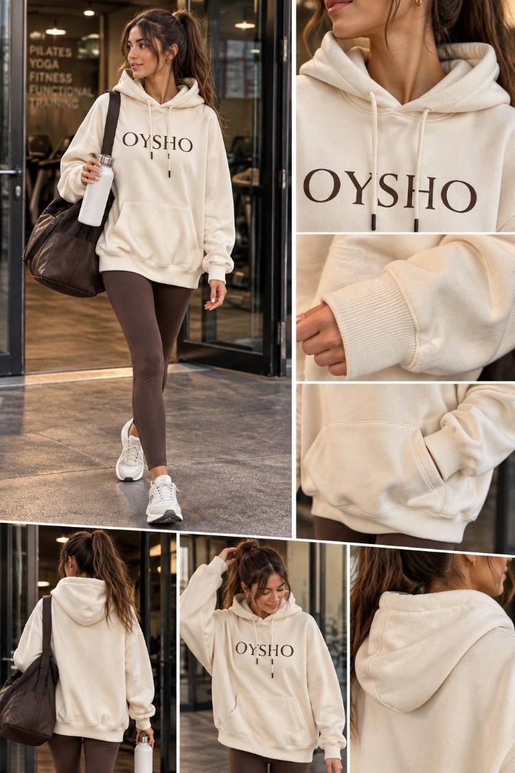 Marka Model Kapüşonlu Sweatshirt Bej