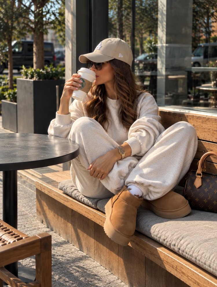 Ekru Oversize Sweatshirt & Bol Paça Eşofman Takımı