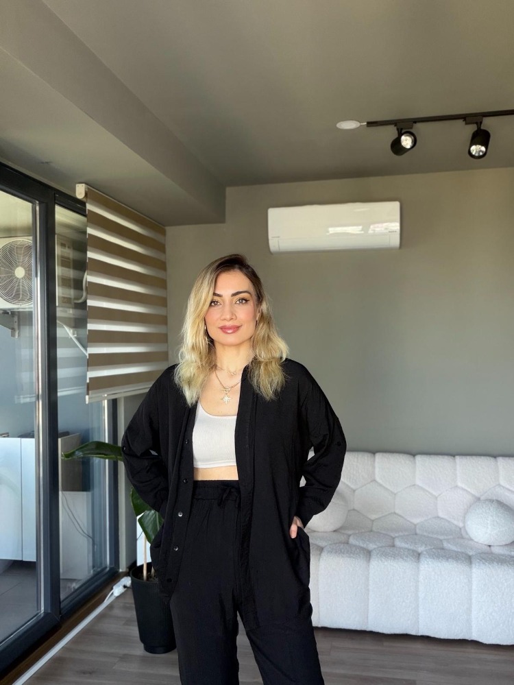 Gömlek Pantolon Takım Tensel Kumaş Pamuklu Siyah