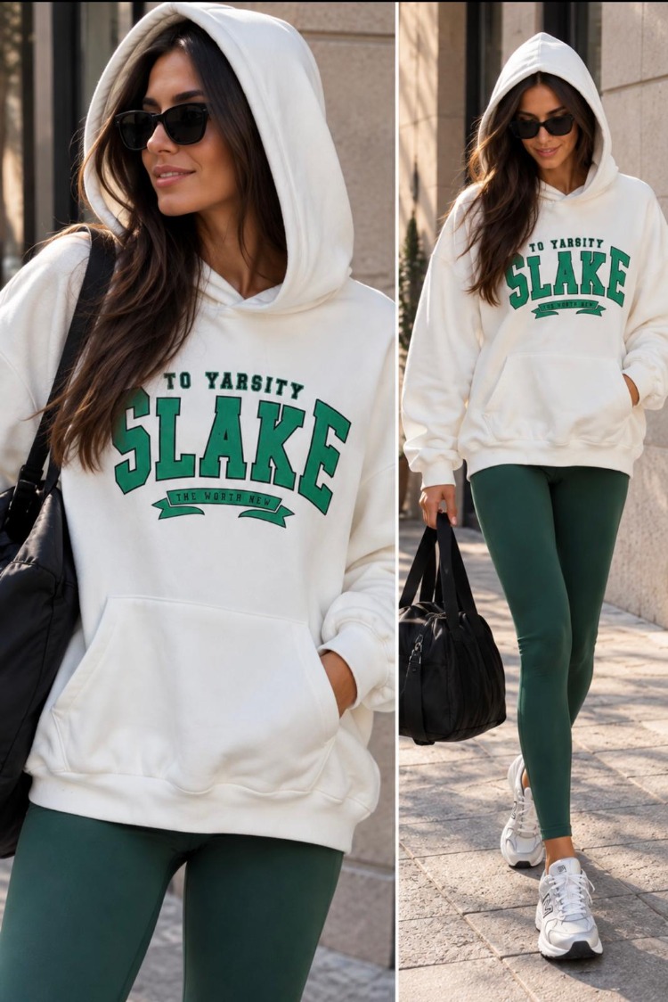 Beyaz Kapüşonlu Cepli Sweatshirt