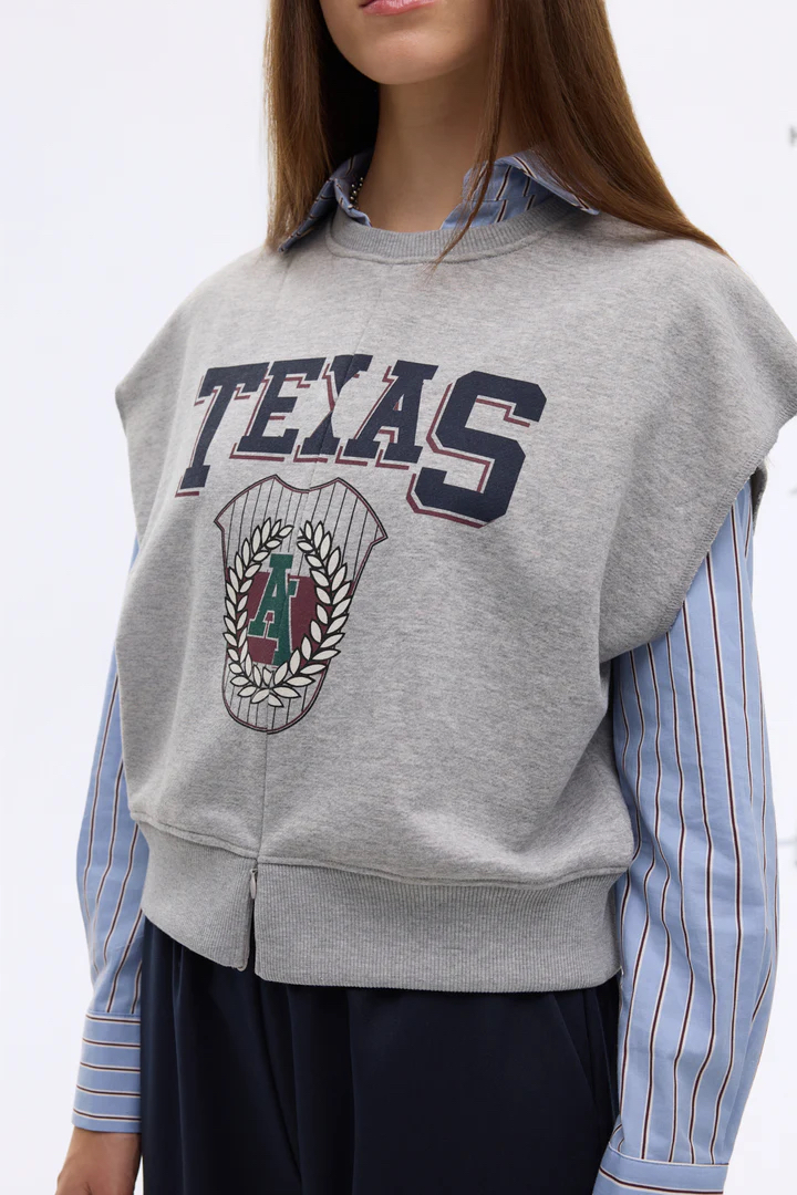 Önü baskılı Kolsuz Sweatshirt Gri Melanj