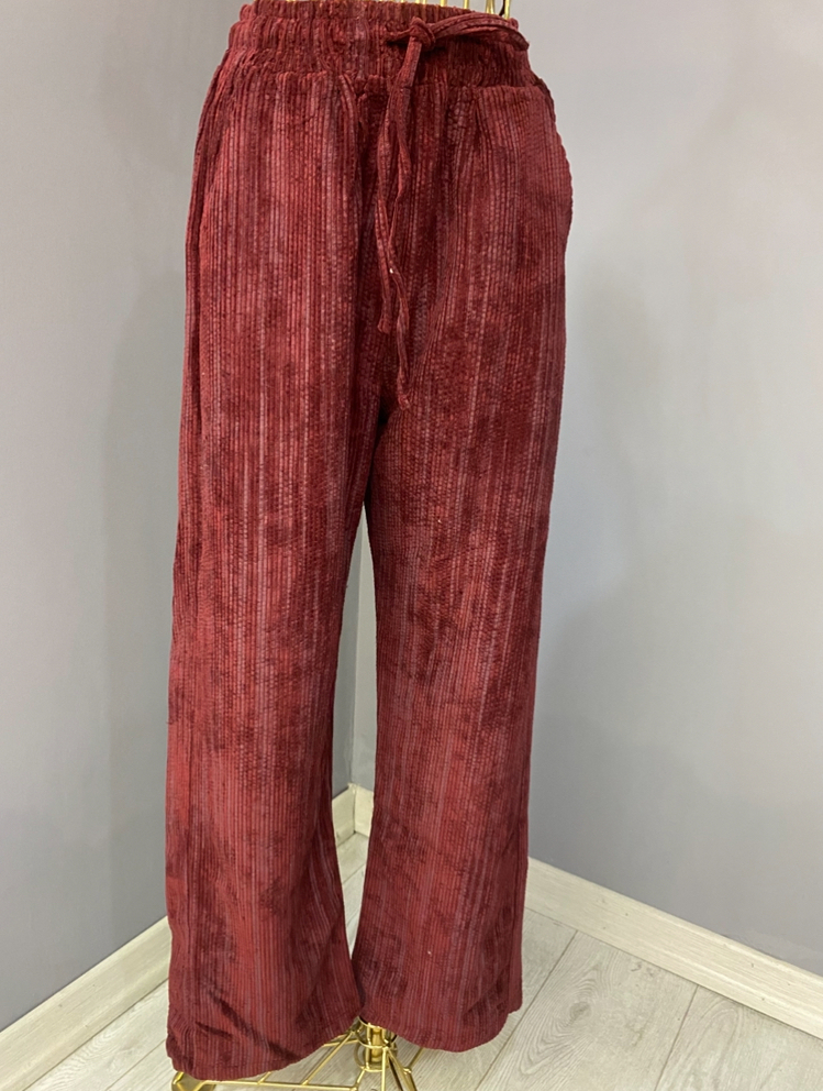 Fitilli kadife pantolon bordo
