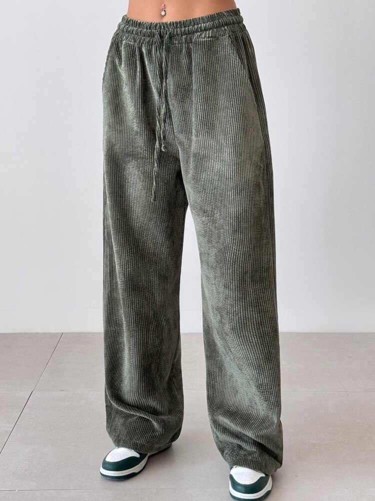 Basic kadife pantolon haki 