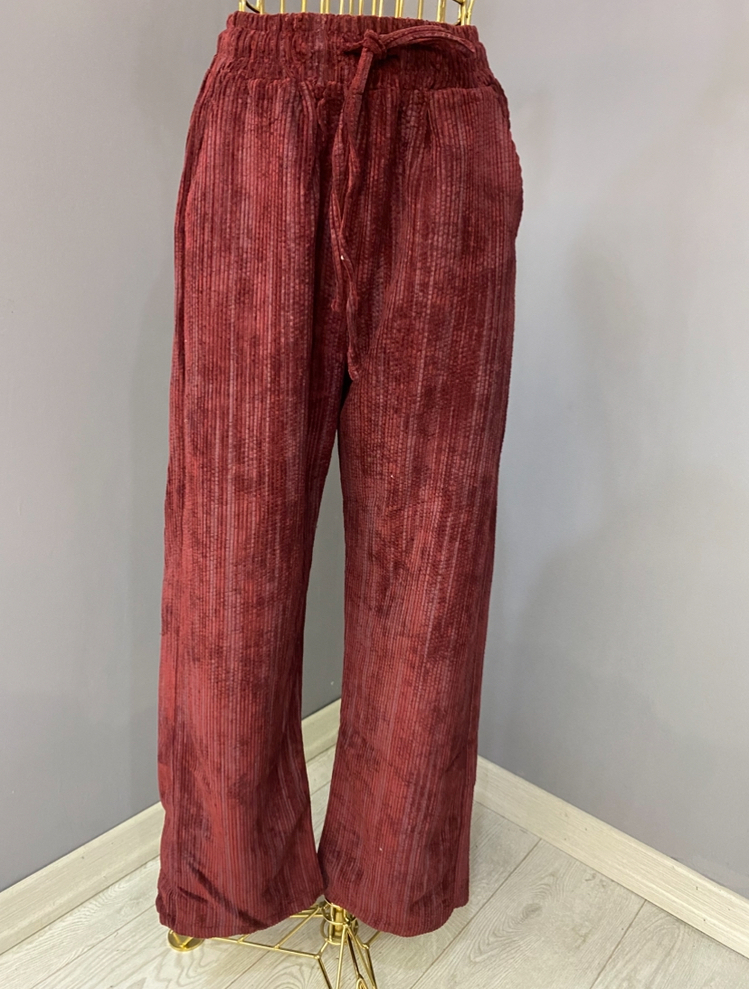Fitilli kadife pantolon bordo